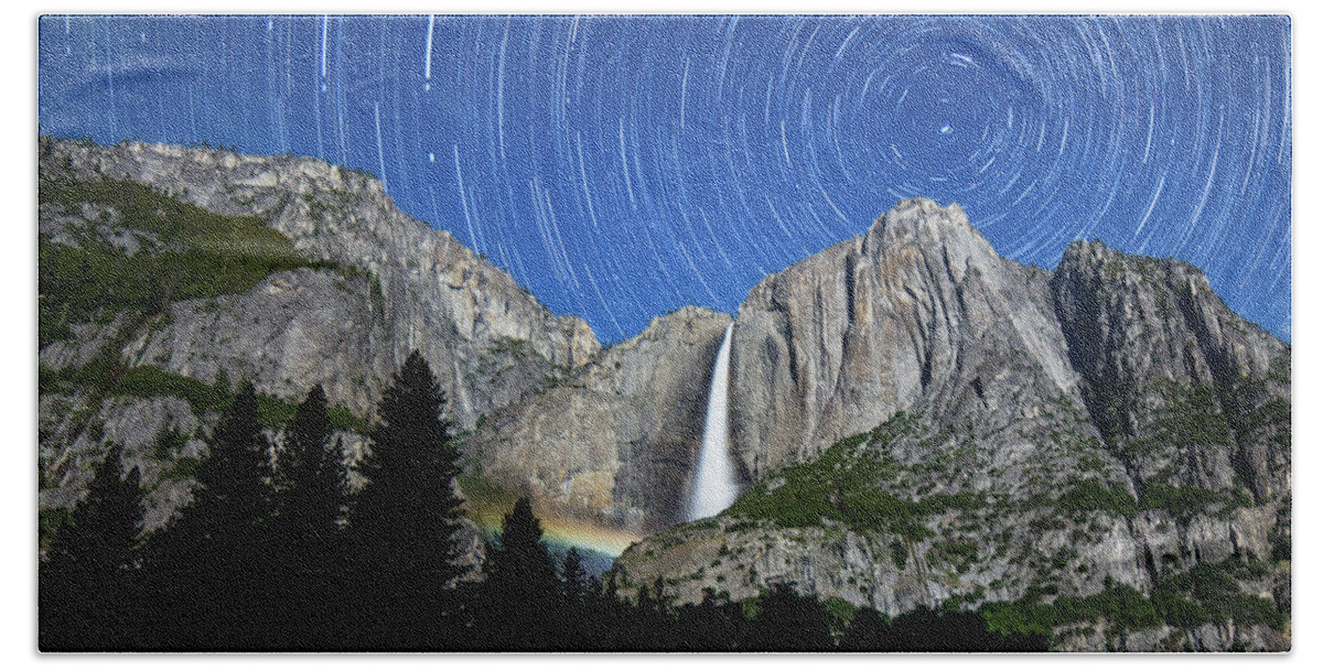 Moonbow Beach Sheet featuring the photograph Moonbow and Startrails by Brandon Bonafede