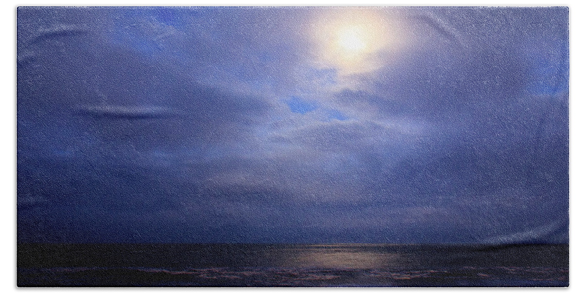 Cape Hatteras Beach Towel featuring the photograph Moonlight on the Ocean at Hatteras by Joni Eskridge