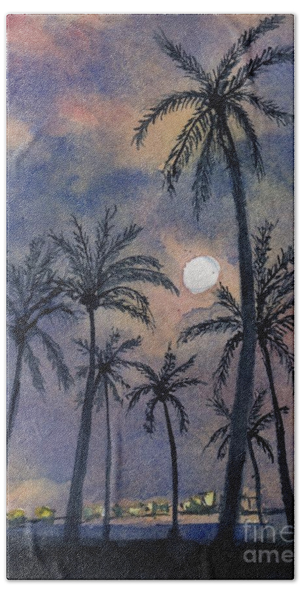 Florida Beach Sheet featuring the painting Moonlight Over Key West by Randy Sprout
