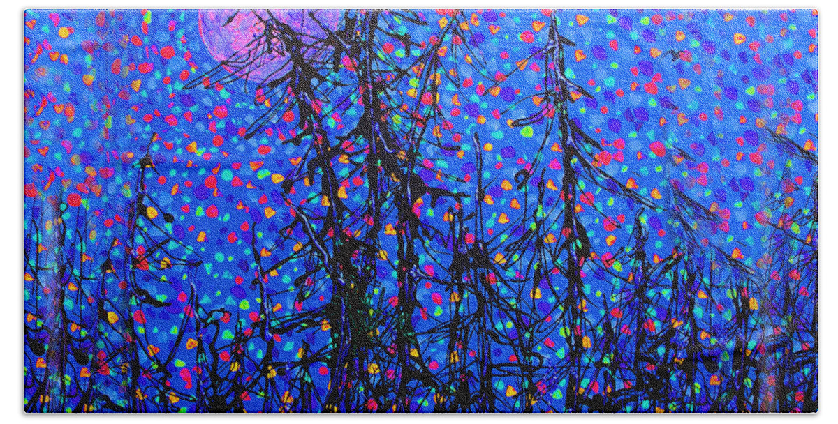 Moon Beach Sheet featuring the painting Moonlit Forest by Michael A Klein