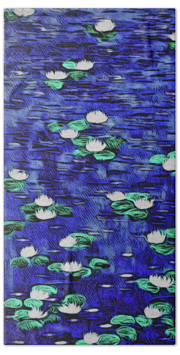 Waterlilies Beach Towel featuring the digital art Moonlit Nymphaea by Paisley O'Farrell