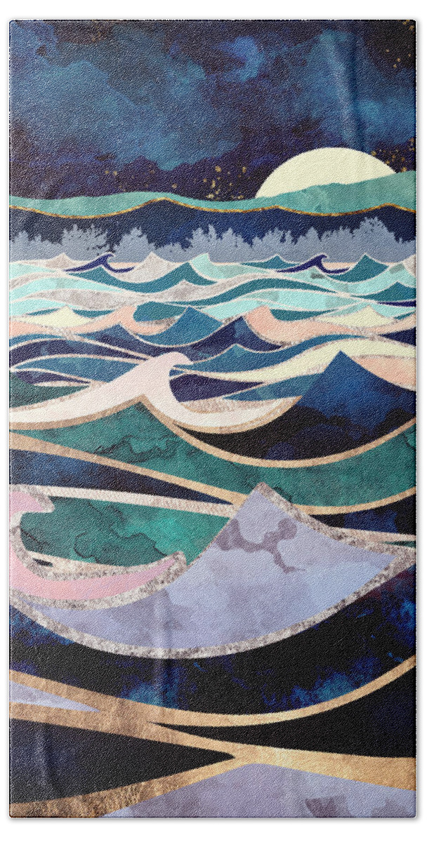 Ocean Beach Towel featuring the digital art Moonlit Ocean by Spacefrog Designs