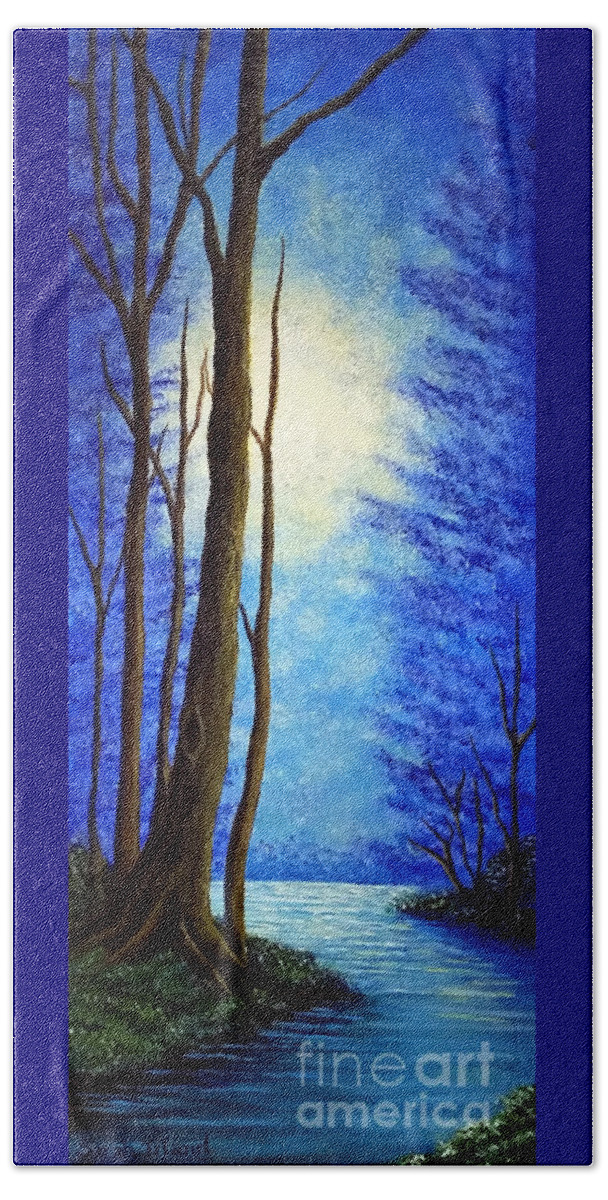 Moon Beach Towel featuring the painting Moonlit Stream by Sarah Irland