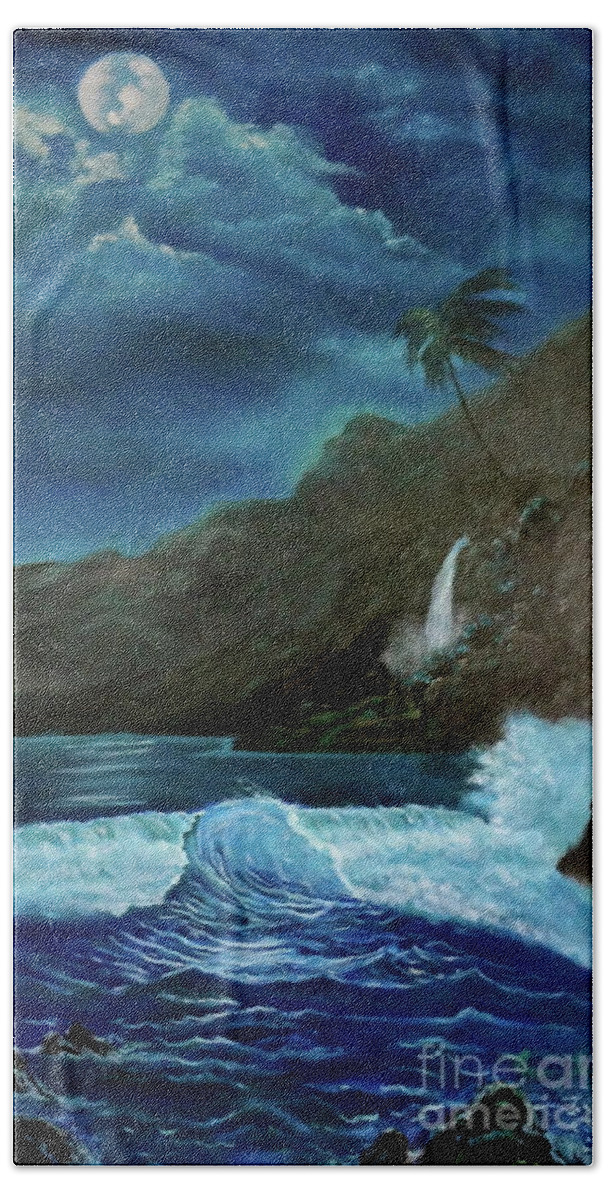 Seascape Beach Sheet featuring the painting Moonlit Wave by Jenny Lee