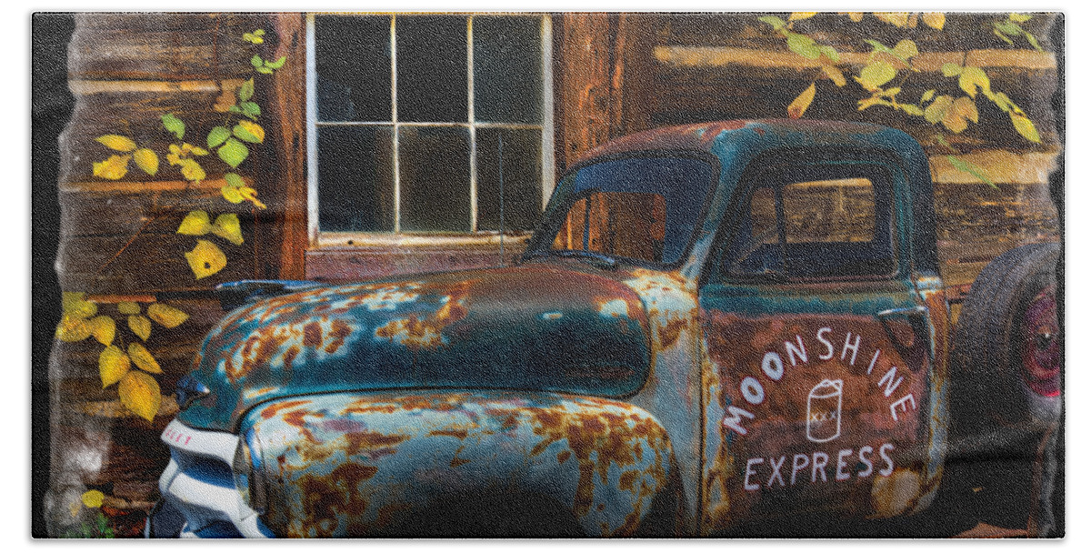 1950s Beach Towel featuring the photograph Moonshine Express Bordered by Debra and Dave Vanderlaan