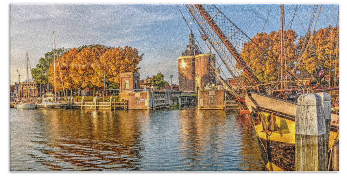 Boat Beach Towel featuring the photograph Moored in Enkhuizen by Frans Blok