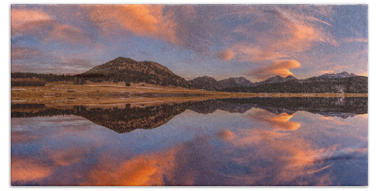 Rocky Mountain National Park Beach Towel featuring the photograph Moraine Park Sunset Pano by Darren White