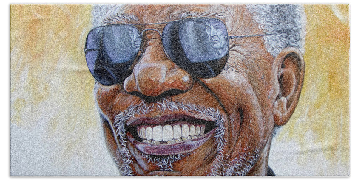 Morgan Freeman Beach Sheet featuring the painting Morgan by Arie Van der Wijst