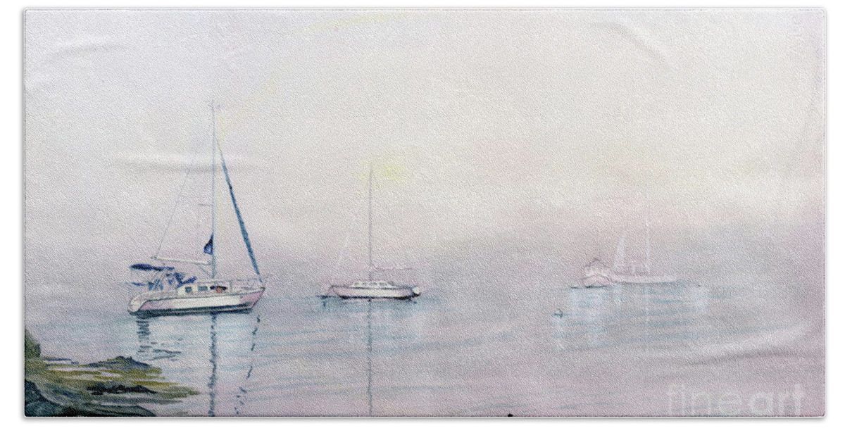Morning Fog Beach Sheet featuring the painting Morning Fog by Melly Terpening