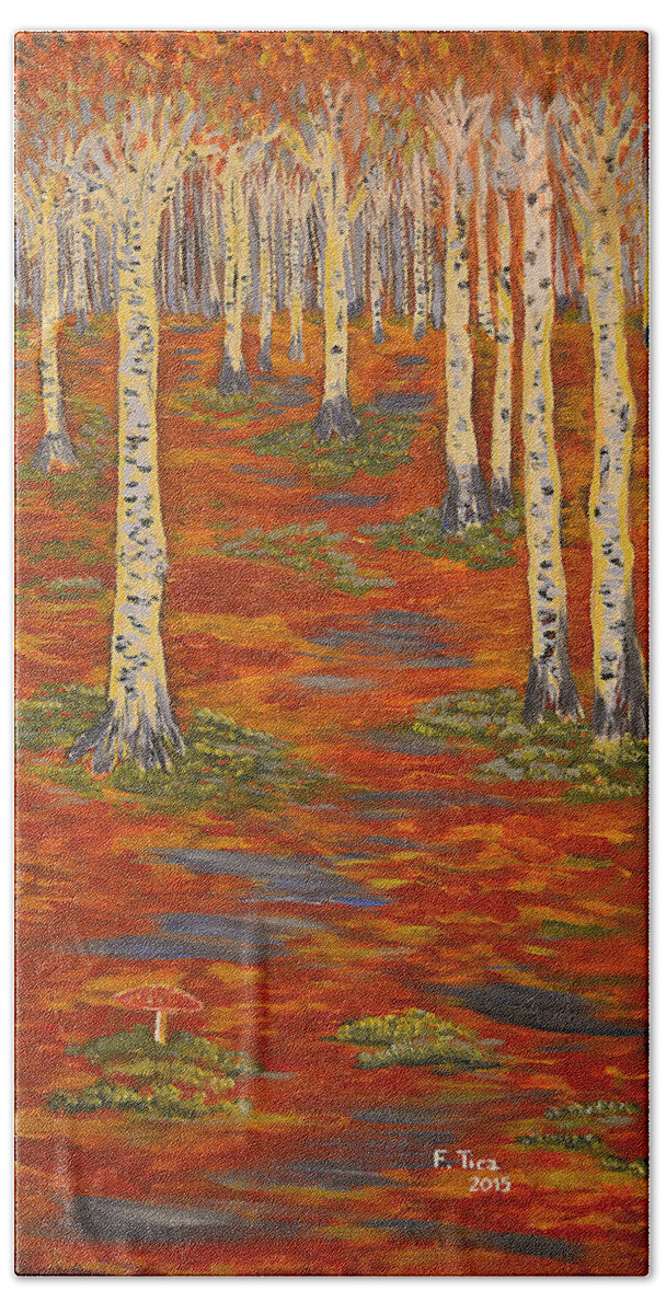 Forest Beach Towel featuring the painting Morning in the Forest by Felicia Tica