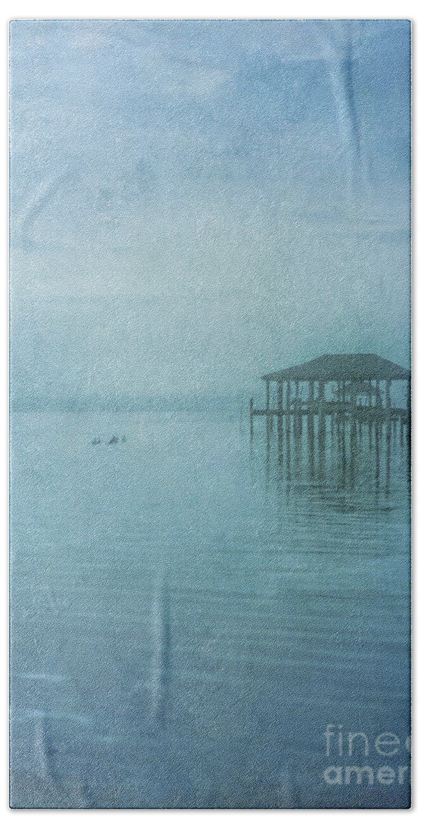 Morning Mist In Blue Beach Sheet featuring the digital art Morning Mist in Blue by Randy Steele