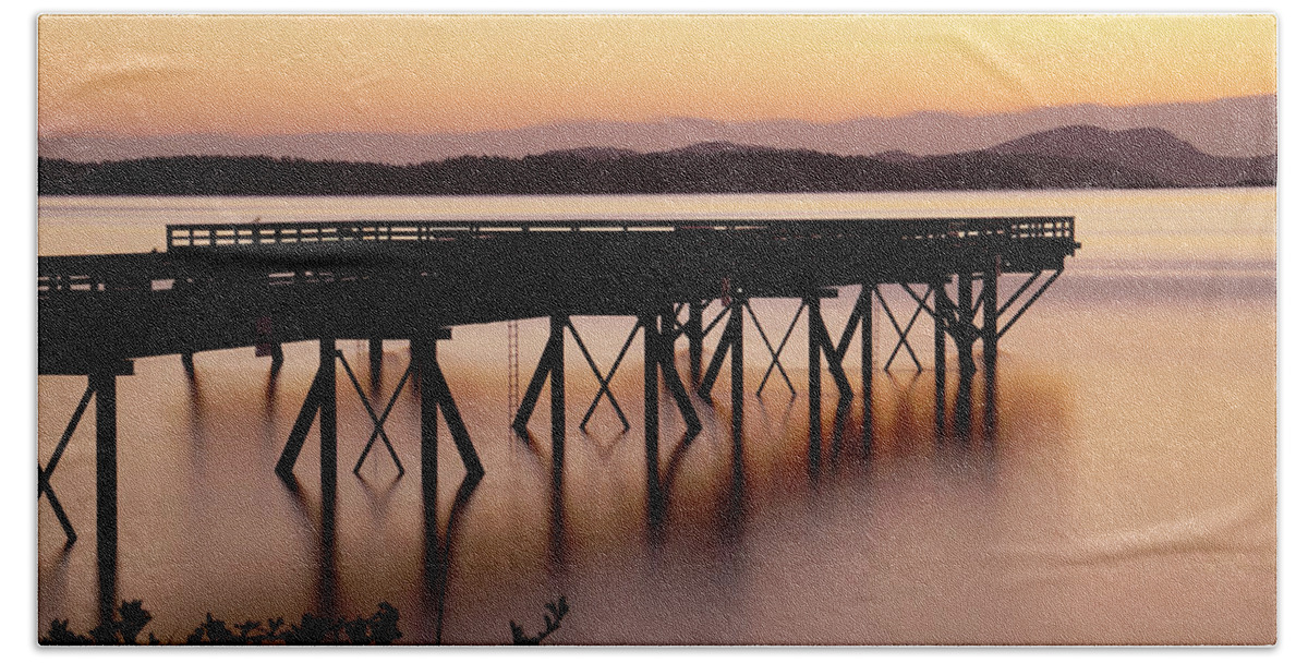 Pier Beach Towel featuring the photograph Morning peace by Inge Riis McDonald