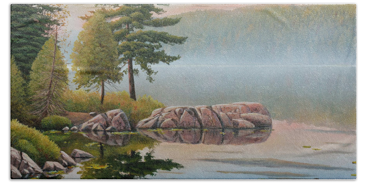 Jake Vandenbrink Beach Towel featuring the painting Morning Stillness by Jake Vandenbrink