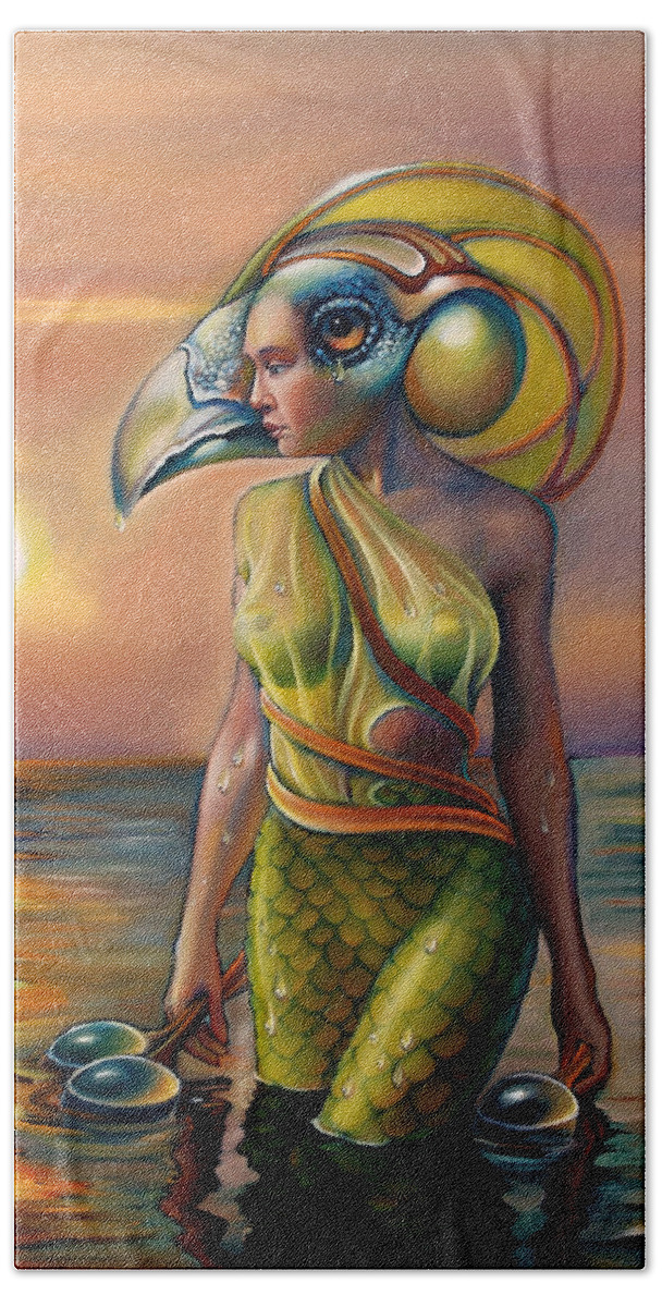 Mermaid Beach Sheet featuring the painting Morrigan's Mask by Patrick Anthony Pierson