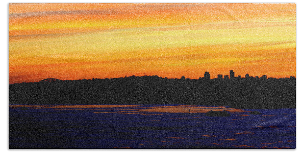 Sunset Beach Sheet featuring the photograph Mosman And Harbour Bridge Skyline by Miroslava Jurcik