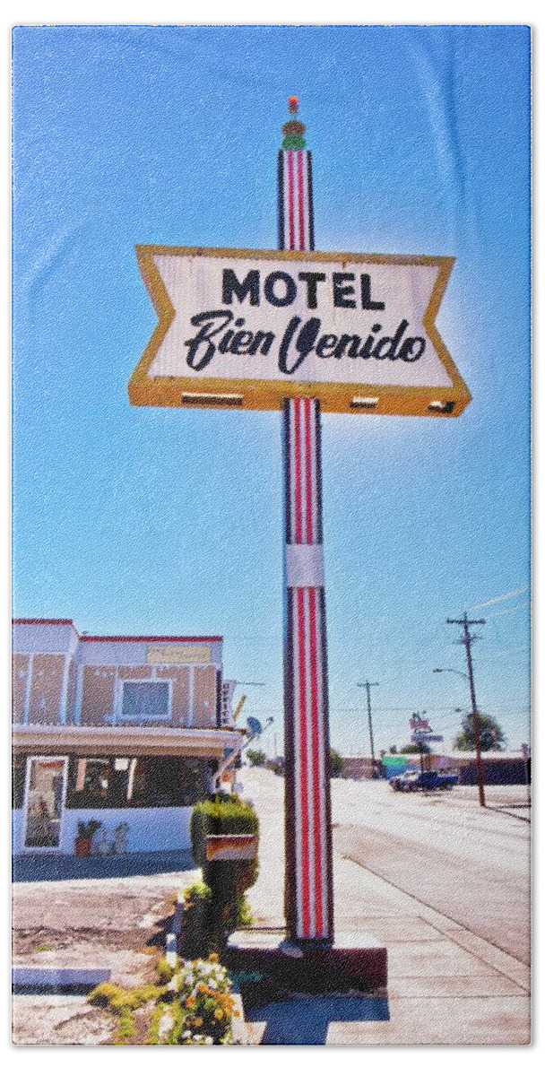 Motel Bien Venido Beach Sheet featuring the photograph Motel Bien Venido by Linda Unger