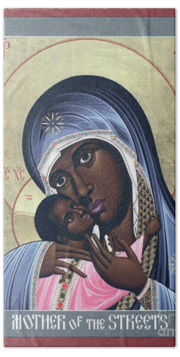 Mother Of God: Mother Of The Streets Beach Towel featuring the painting Mother of God - Mother of the Streets - RLMOS by Br Robert Lentz OFM
