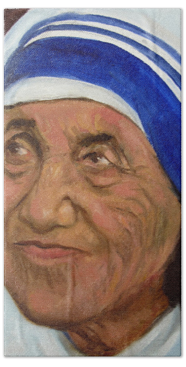 Mother Theresa Beach Towel featuring the painting Mother Theresa by Asha Sudhaker Shenoy