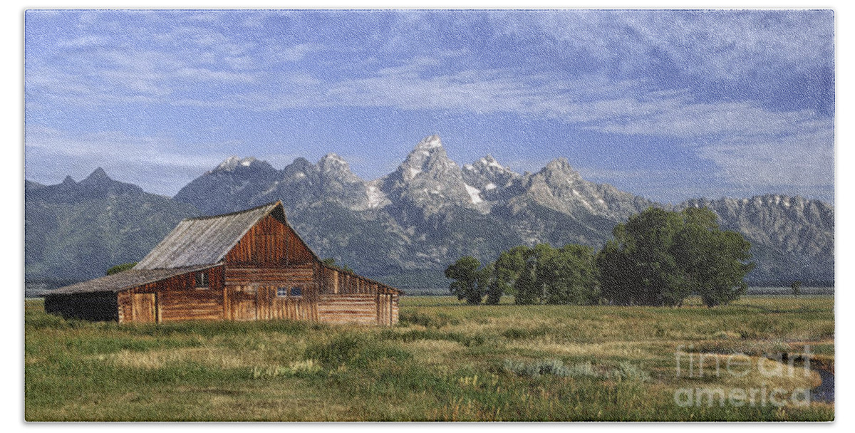 Grand Teton Beach Towel featuring the photograph Moulton Barn In The Tetons by Sandra Bronstein