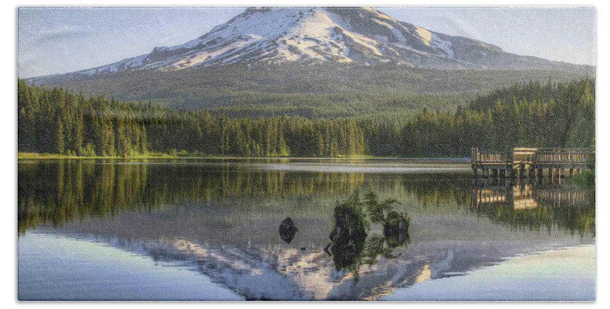 Mount Beach Towel featuring the photograph Mount Hood Reflection on Trillium Lake by David Gn