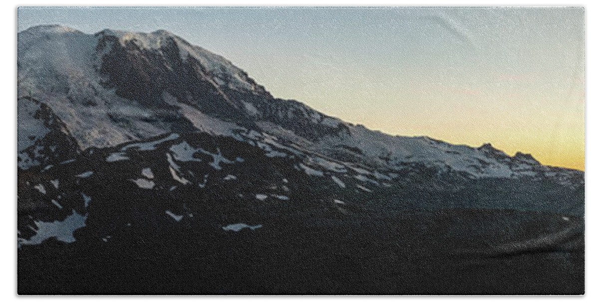 Mount Rainier Beach Towel featuring the photograph Mount Rainier Sunset Light Panorama by Mike Reid