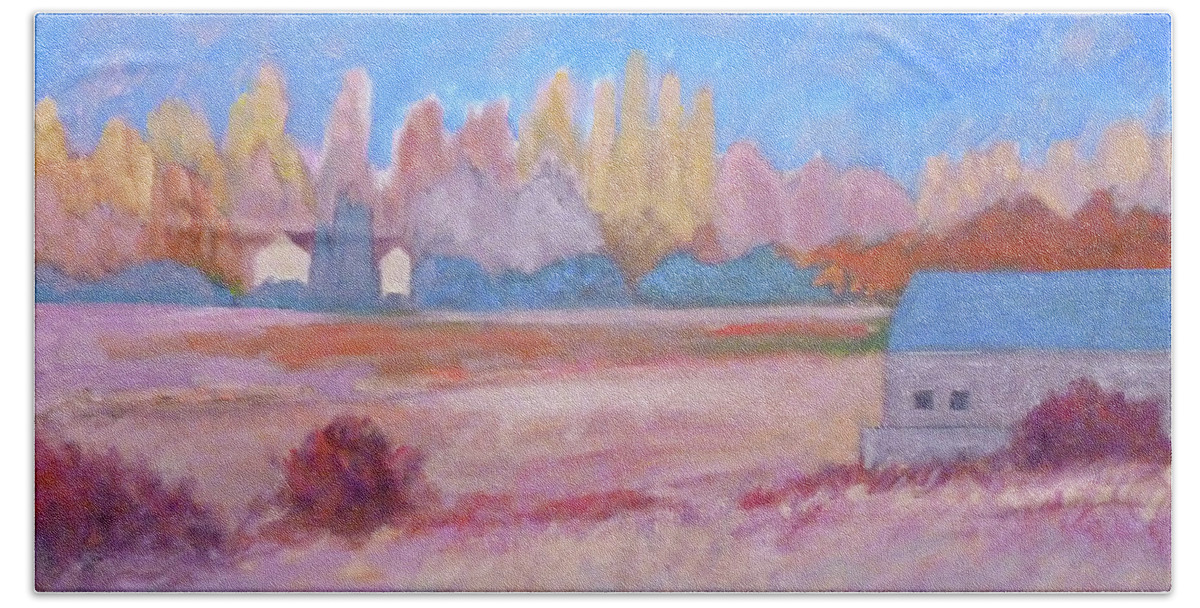 Landscape Beach Towel featuring the painting Mount Vernon Barn by Stan Chraminski