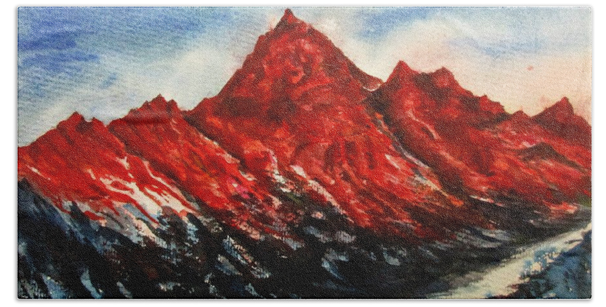Art Beach Towel featuring the painting Mountain -7 by Tamal Sen Sharma
