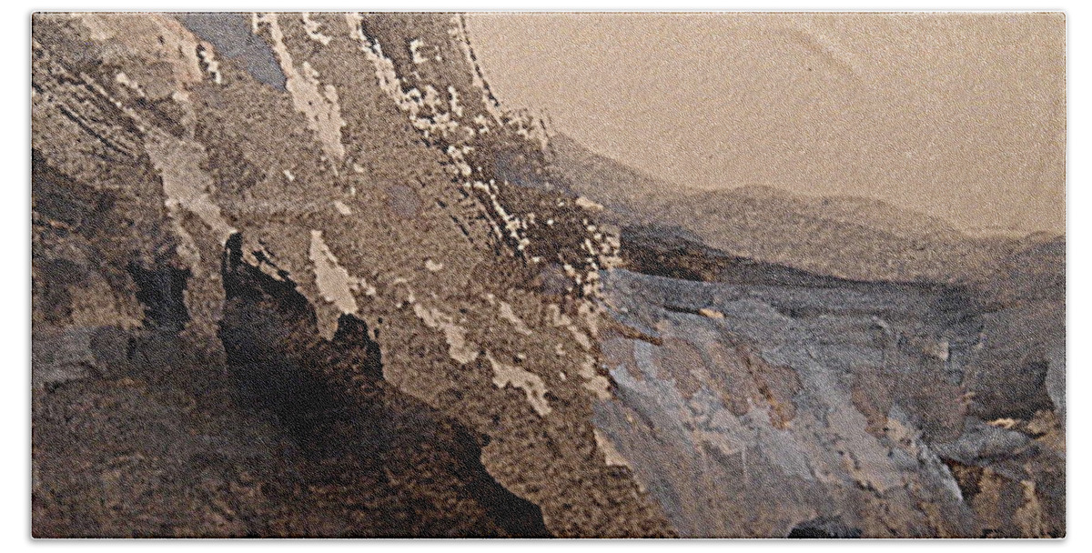 Abstract Landscape Painting Beach Towel featuring the painting Mountain Cliff by Nancy Kane Chapman