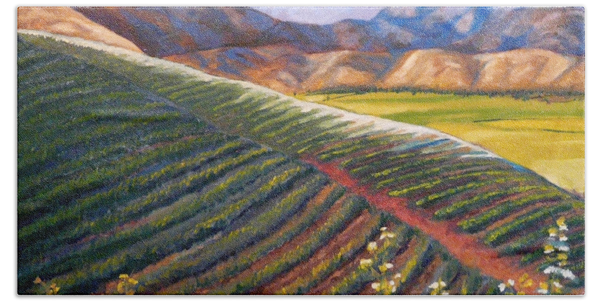 Farm Land Beach Towel featuring the painting Mountain Farmland The Vineyard by Vic Ritchey