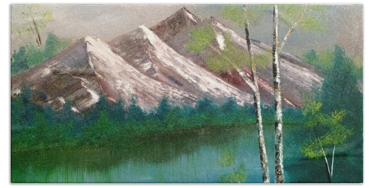 Mountains Beach Sheet featuring the painting Mountain Lake by Denise Tomasura