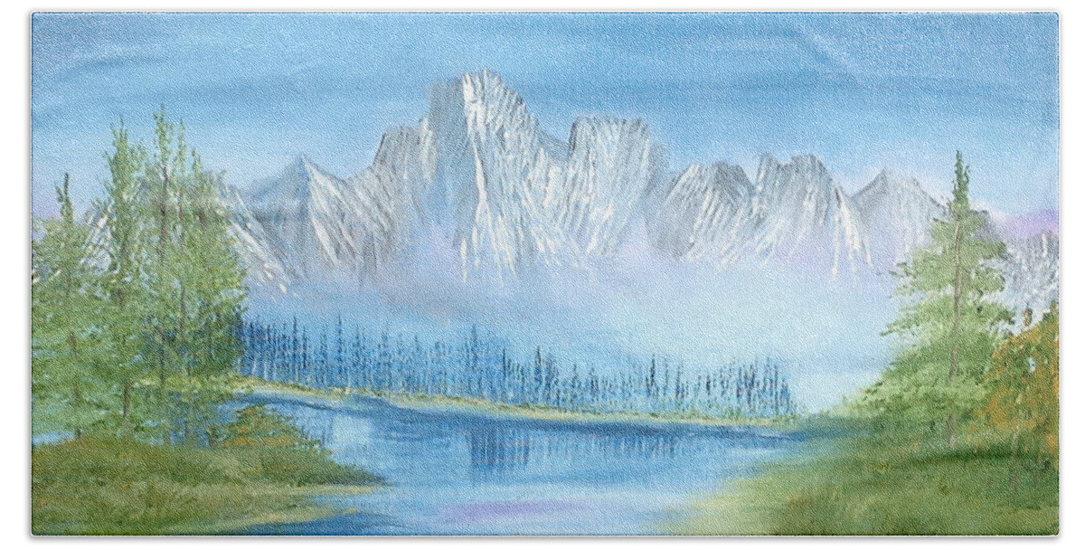 Mountains Beach Sheet featuring the painting Mountain Mist by Suzanne Surber
