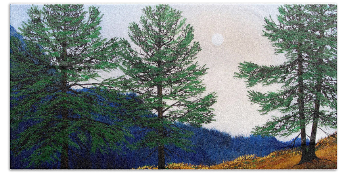  Beach Towel featuring the painting Mountain Pines by Frank Wilson