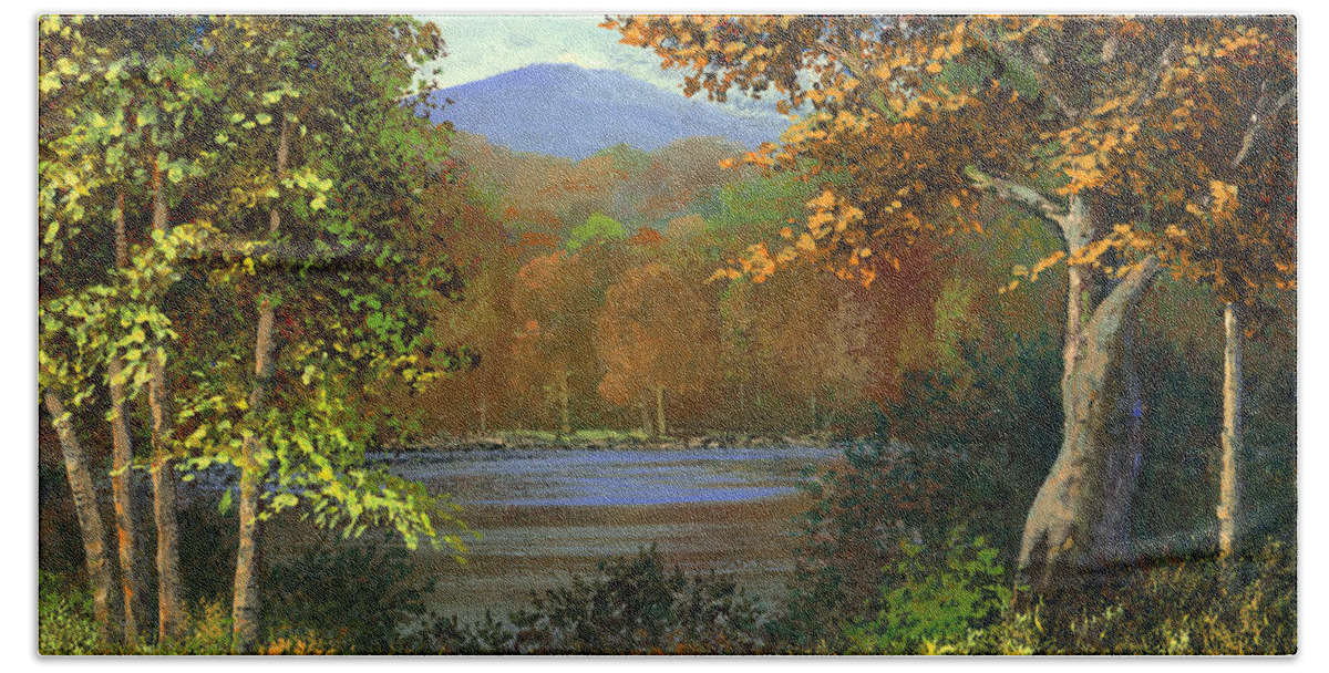 Landscape Beach Towel featuring the painting Mountain Pond by Frank Wilson