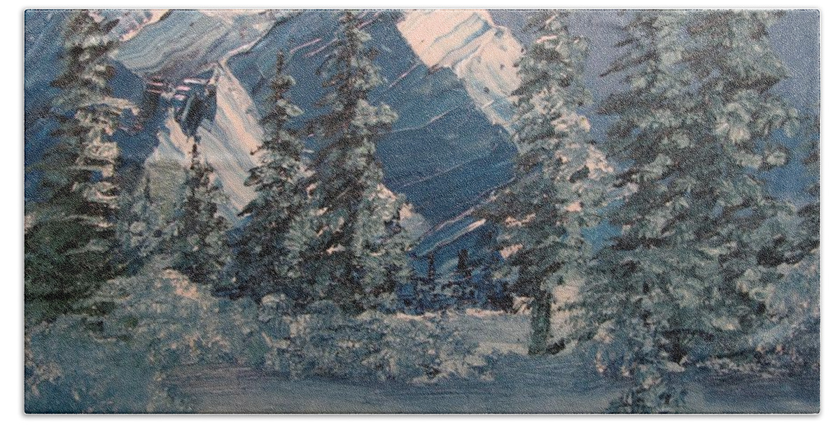 Mountains Beach Towel featuring the painting Mountains In Winter by David Bartsch