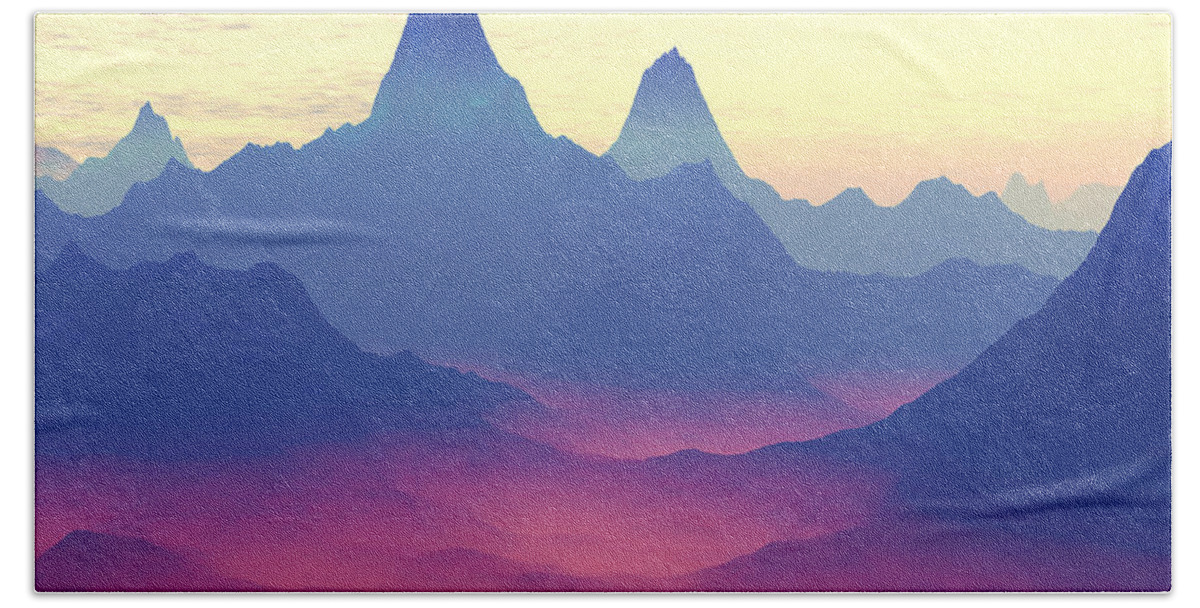 Science Fiction Beach Towel featuring the digital art Mountains of Another World by Phil Perkins