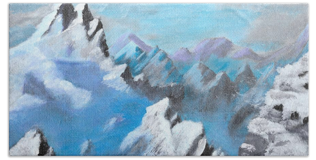 Mountain Beach Towel featuring the painting Mountians in mist 2 by David Bigelow