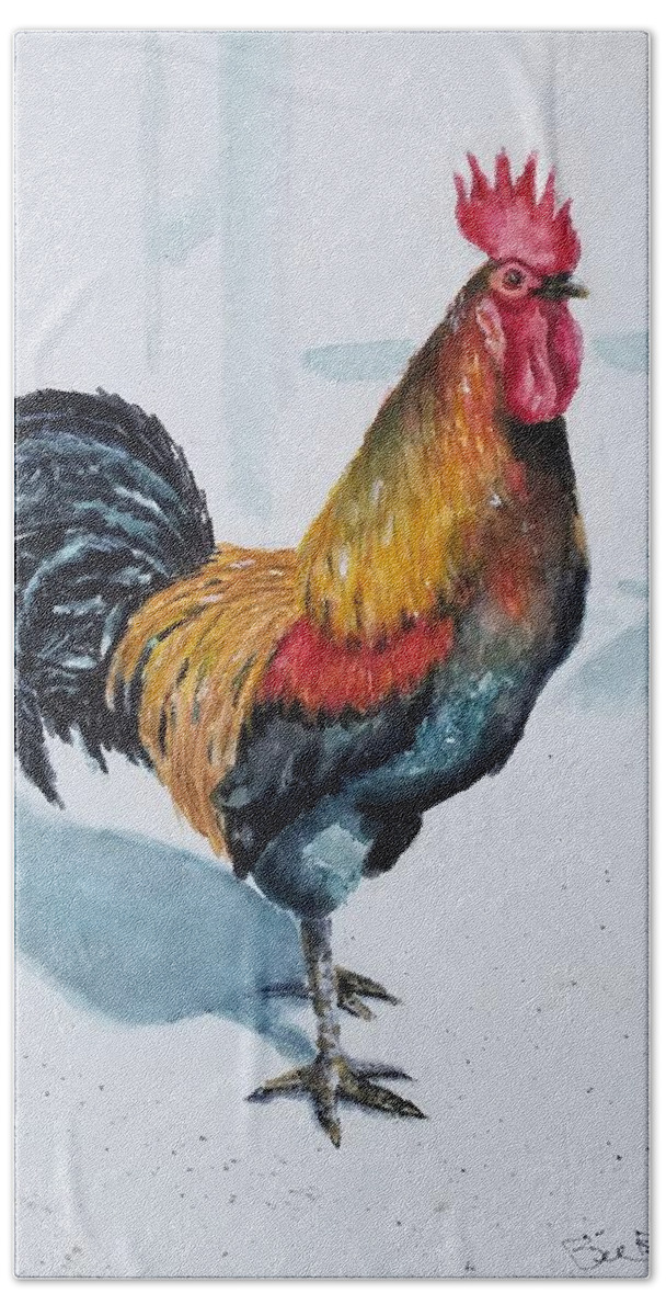 Farm Beach Sheet featuring the painting Mr. Browne's Rooster by William Reed