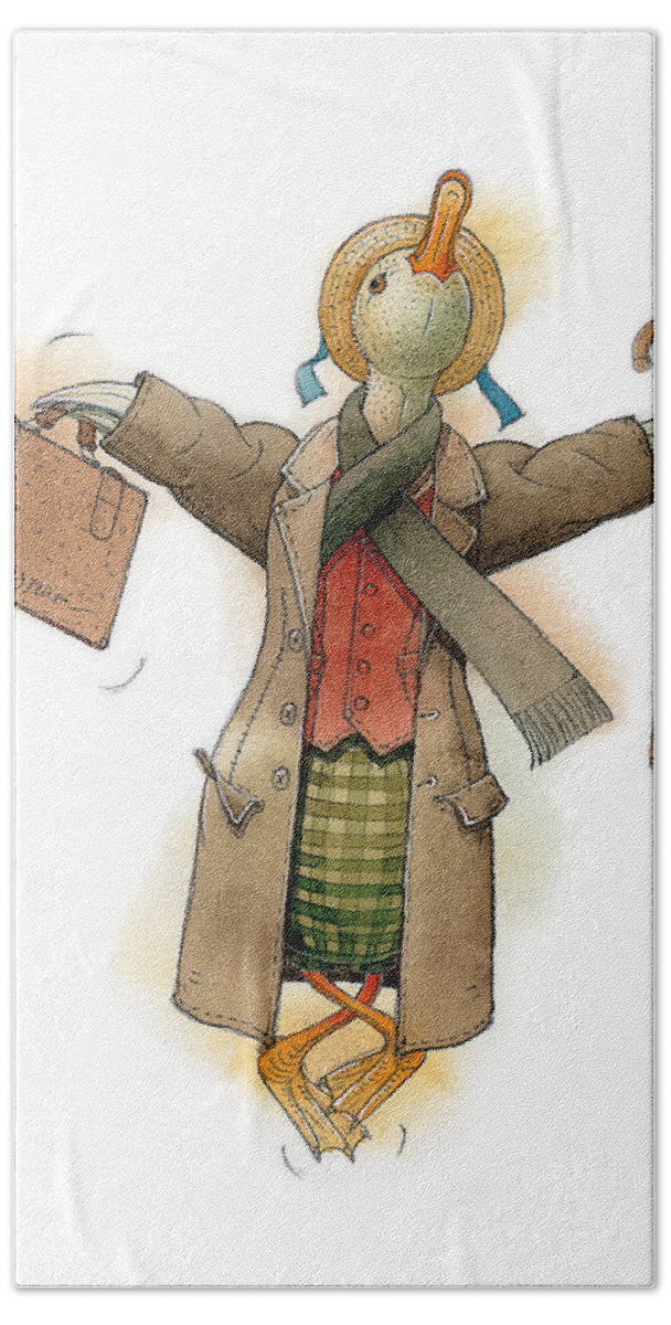 Duck Birds Stylish Romantic Flying Winter Fashion Beach Towel featuring the painting Mr Duck by Kestutis Kasparavicius