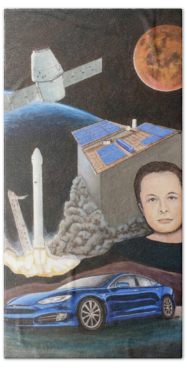 Space Beach Towel featuring the painting Mr. Musk by Mr Dill
