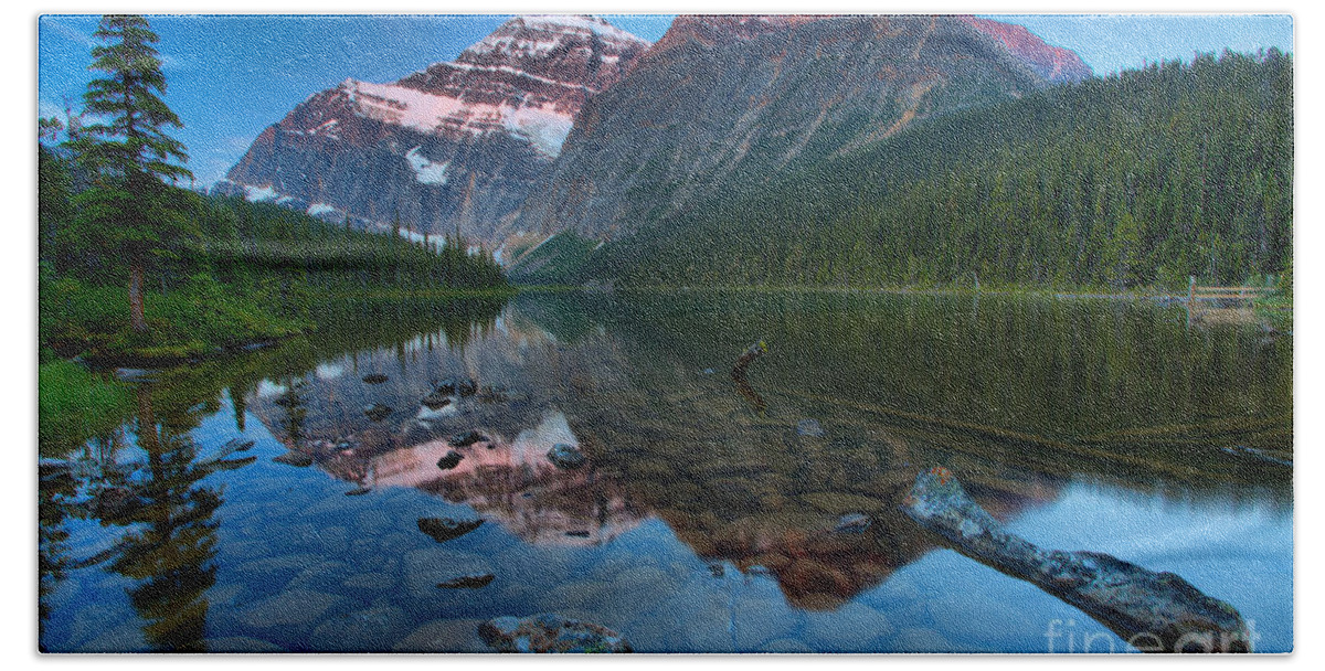 Cavell Beach Towel featuring the photograph Mt Edith Cavell Sunrise Glow by Adam Jewell