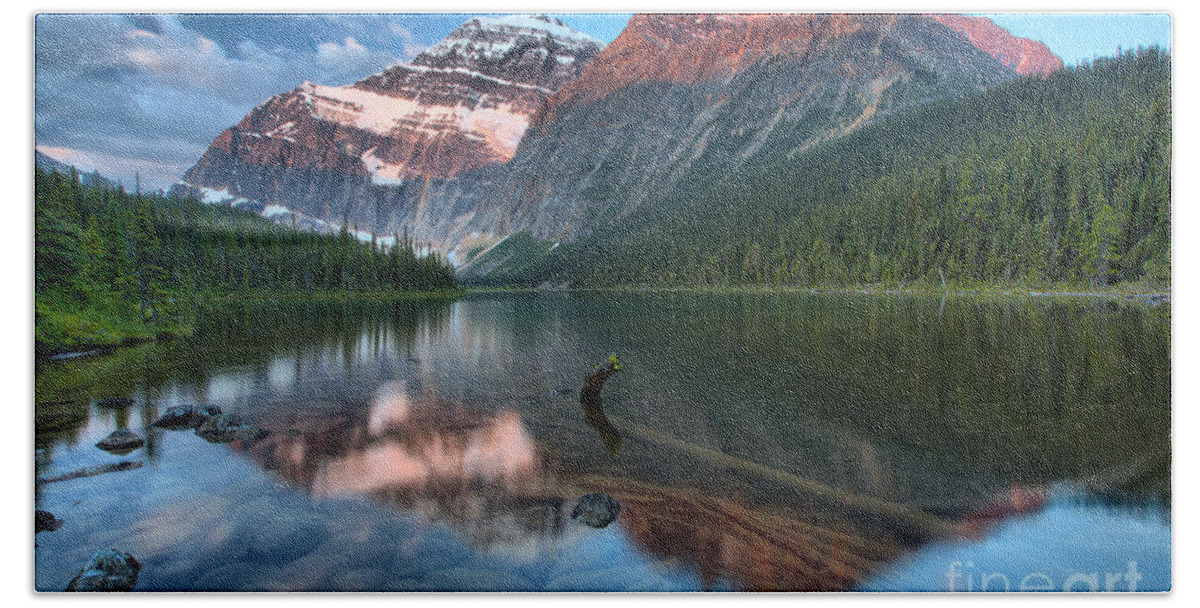 Cavell Beach Towel featuring the photograph Mt. Edith Cavell Sunrise Reflections by Adam Jewell