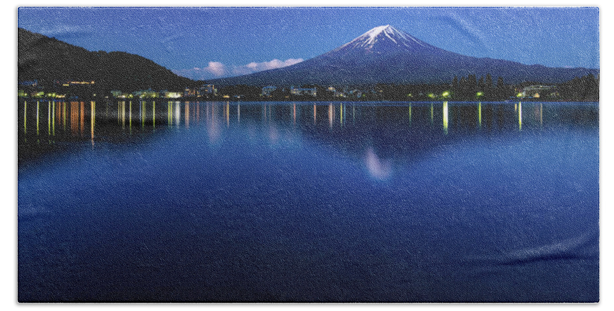 Fujikawaguchiko Beach Sheet featuring the photograph Mt Fuji - Blue Hour by Craig Szymanski