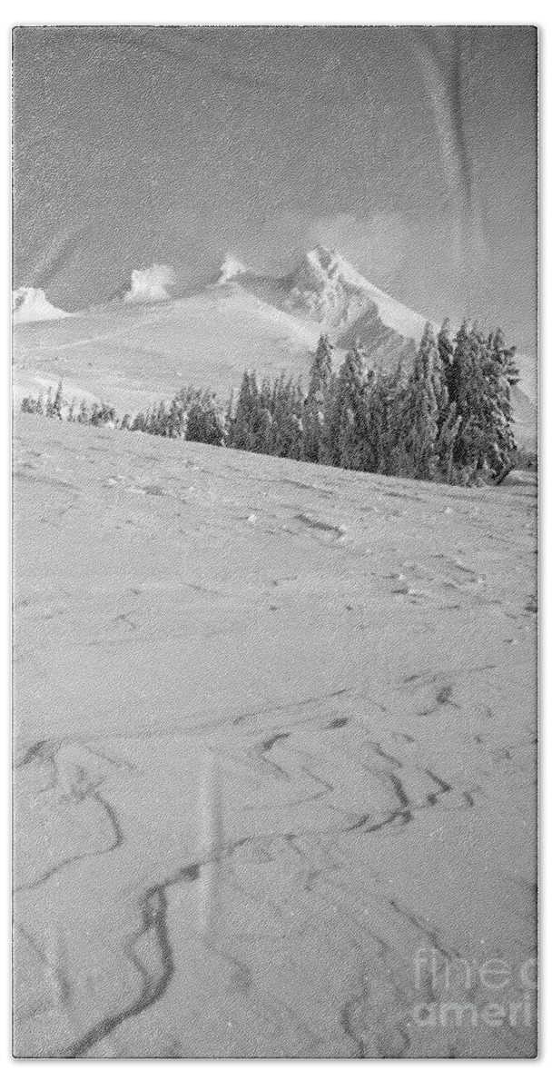 Mt. Hood Beach Towel featuring the photograph Mt Hood in winter from timberline lodge by Bruce Block
