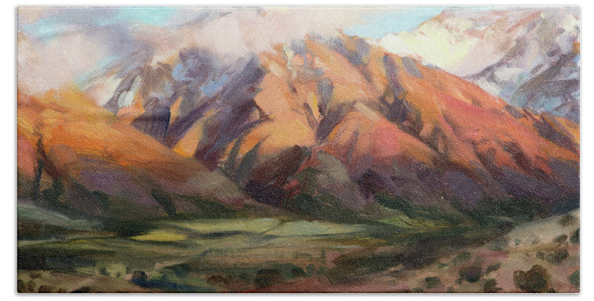 Mountains Clouds Beach Towel featuring the painting Mt Nebo Range by Steve Henderson