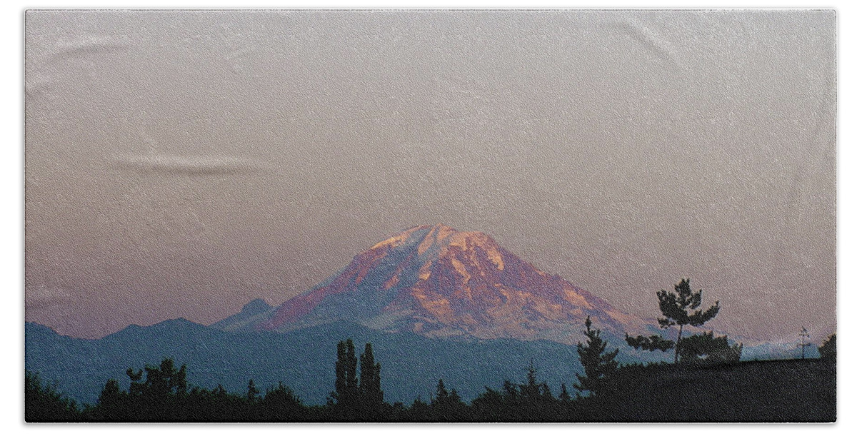 August Beach Towel featuring the photograph Mt Rainier August Moon by Shirley Heyn