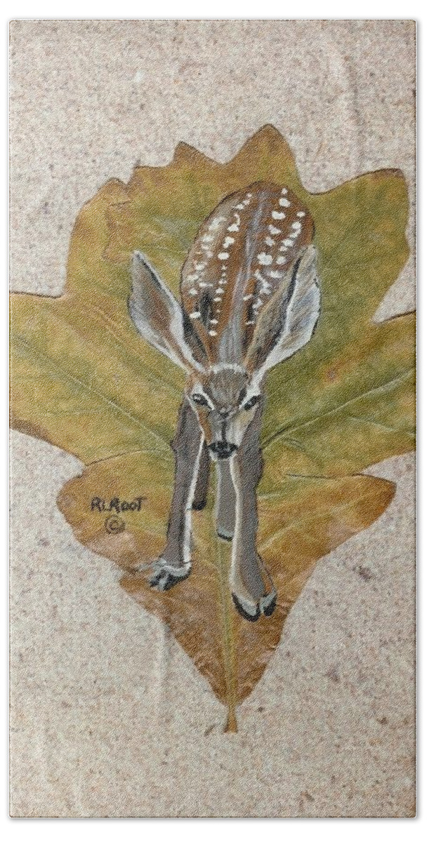 Mule Deer Beach Sheet featuring the painting Mule dear Fawn by Ralph Root