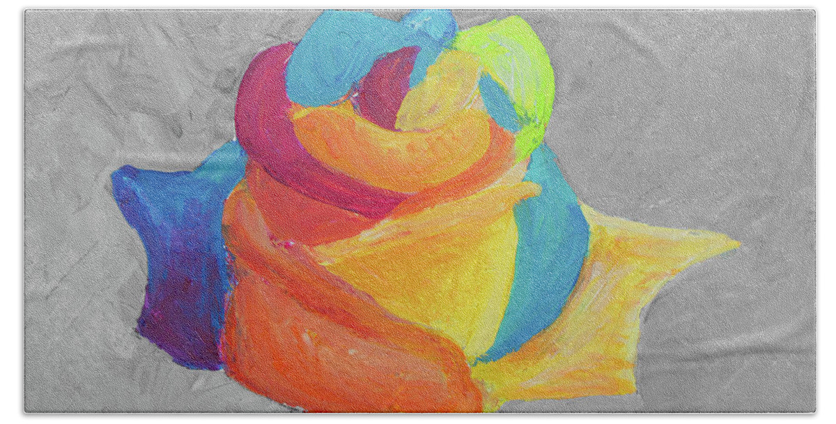 Hibiscus Beach Towel featuring the painting Multi Color Rainbow Rose by Ken Figurski