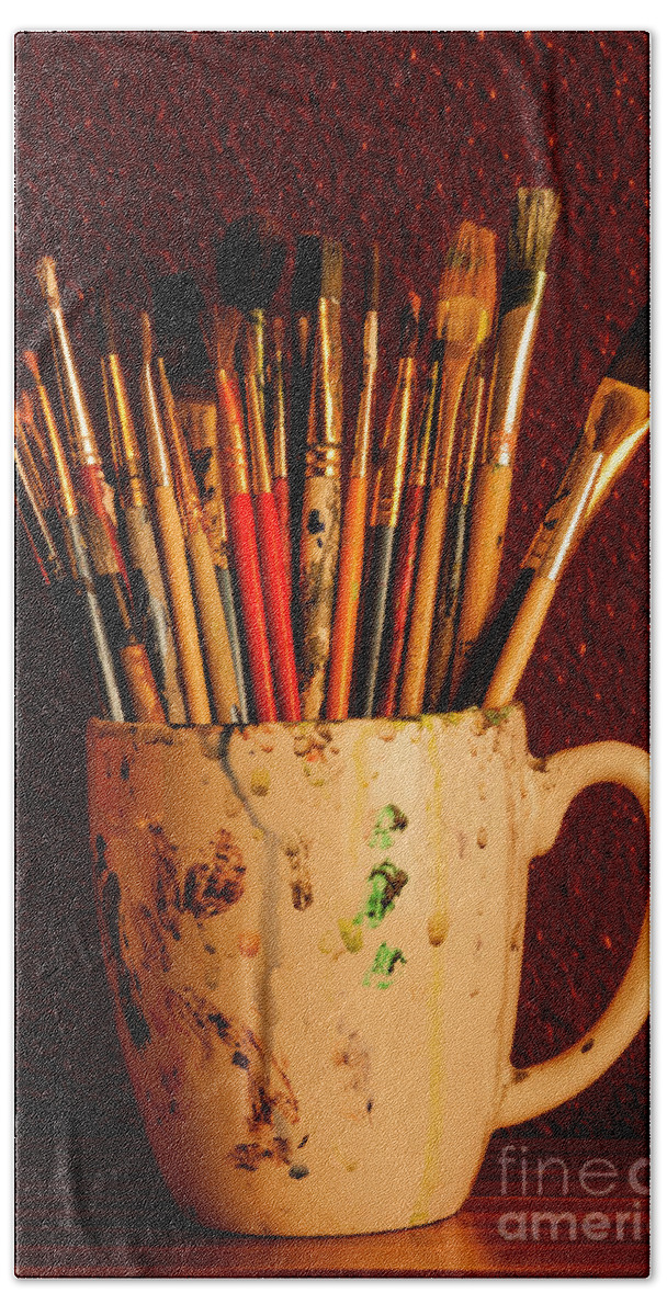 Multicolored Paint Brushes in Cup Beach Towel