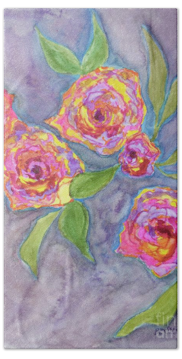 Beach Towel featuring the painting Multifarious Roses by Barrie Stark