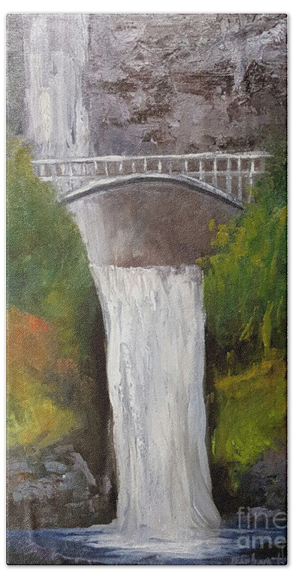 Oils On Canvas Beach Towel featuring the painting Multnomah Falls by Barbara Haviland